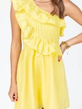One-Shoulder Ruffle Mini Dress - Yellow